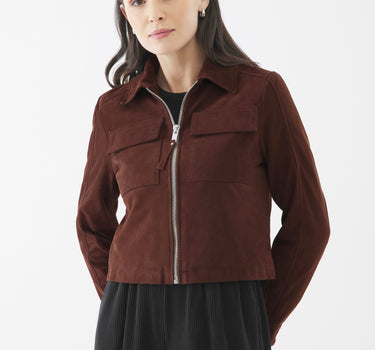 Real Suede Thea Zip Through Jacket | Cappuccino