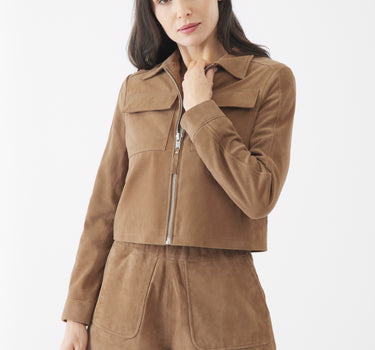 Real Suede Thea Zip Through Jacket | Coco Mocha