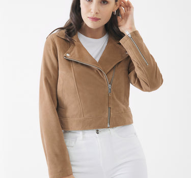Real Suede Aria Biker Jacket | Sepia Tint