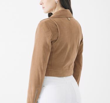 Real Suede Aria Biker Jacket | Sepia Tint