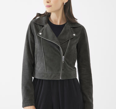 Real Suede Aria Biker Jacket | Smokey Olive