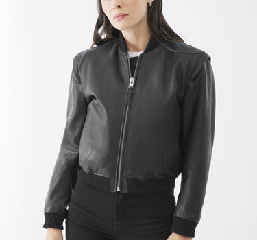 Real Leather Erin Bomber Jacket | Black