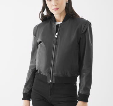 Real Leather Erin Bomber Jacket | Black