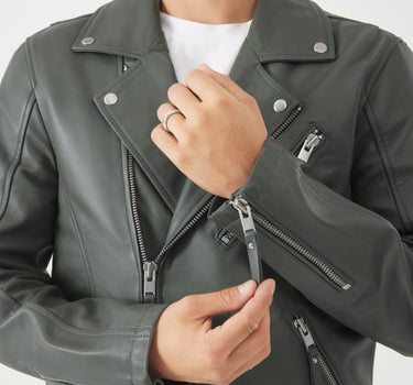 Real Leather Jake Biker Jacket | Smokey Olive