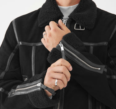 Real Suede Landor Shearling Jacket | Black