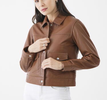 Real Leather Louisa Trucker Jacket | Toffee