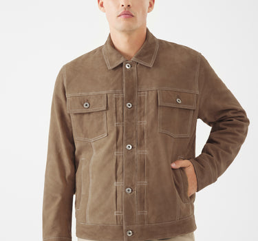 Real Suede Mads Trucker Jacket | Tobacco Brown