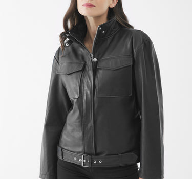 Real Leather  Mila Parka Jacket | Black
