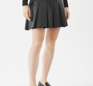 Real Leather Pleated Nova Mini Skirt | Black