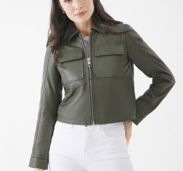 Real Leather Thea Zip Through Jacket | Olive Night