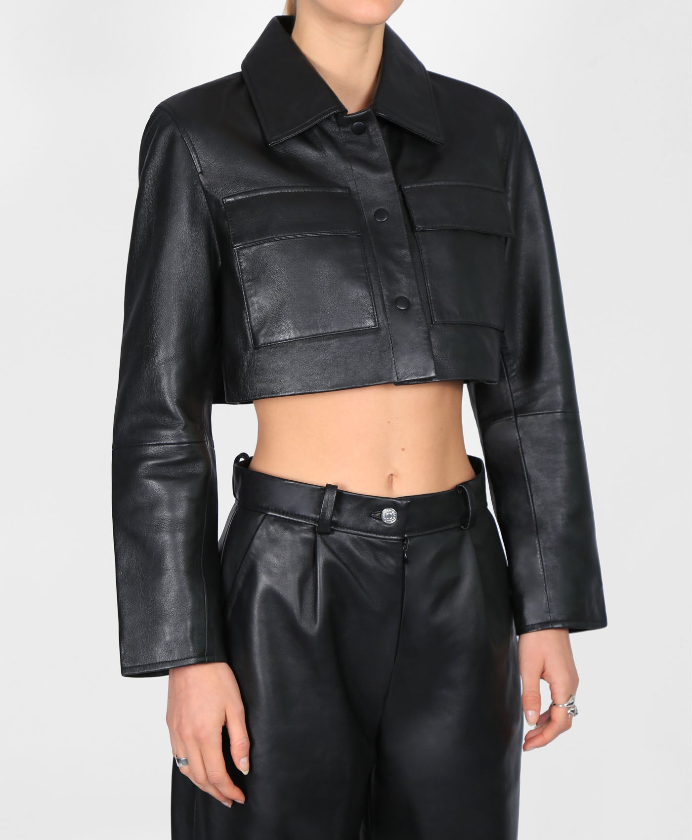 Cropped Leather Worker Jacket