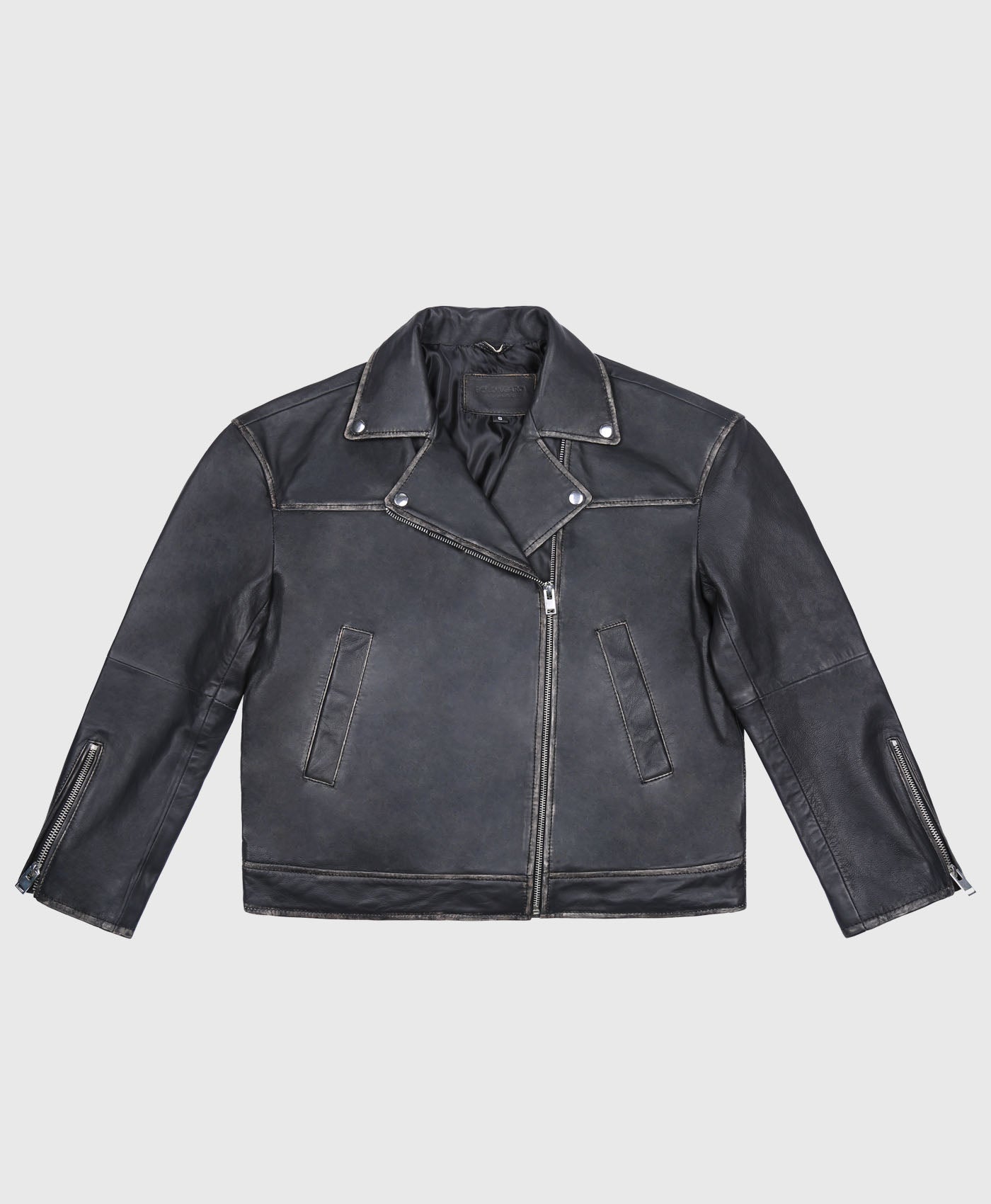 Oversized Leather Biker Jacket In Black