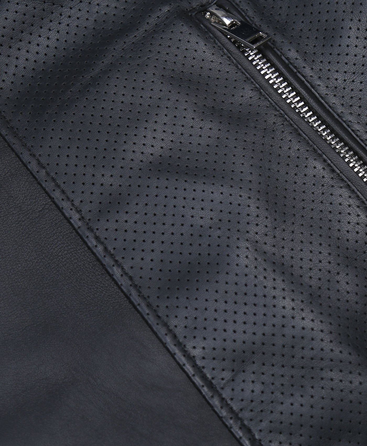 Perforated Panel Leather Biker Jacket