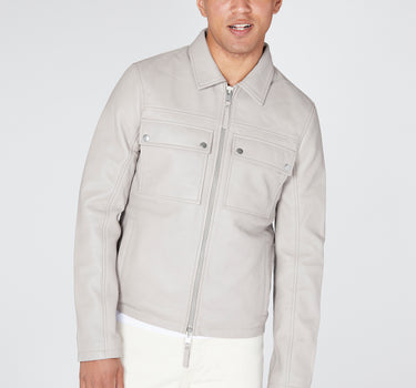 Real Leather Double Pocket Overshirt Jacket