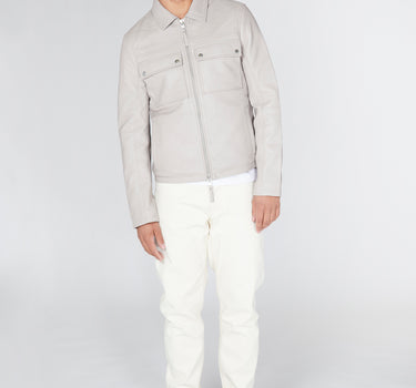 Real Leather Double Pocket Overshirt Jacket