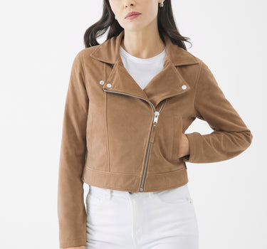 Real Suede Aria Biker Jacket | Sepia Tint