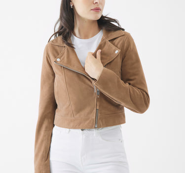 Real Suede Aria Biker Jacket | Sepia Tint