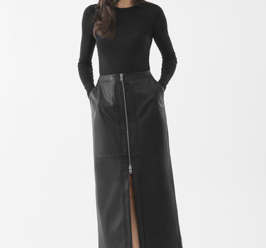 Real Leather Angela Zip Maxi Skirt | Black