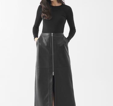 Real Leather Angela Zip Maxi Skirt | Black