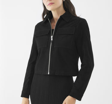 Real Suede Thea Zip Through Jacket | Black
