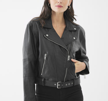 Real Leather Ada Biker Jacket | Black