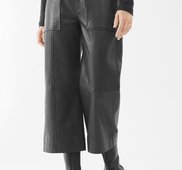 Real Leather Annabelle Wide Crop Pants | Black