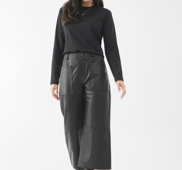 Real Leather Annabelle Wide Crop Pants | Black
