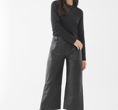 Real Leather Annabelle Wide Crop Pants | Black