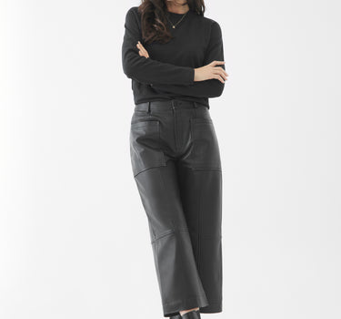 Real Leather Annabelle Wide Crop Pants | Black