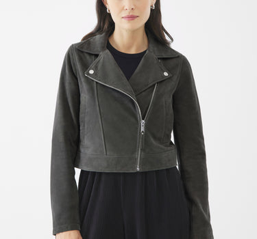 Real Suede Aria Biker Jacket | Smokey Olive