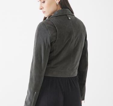 Real Suede Aria Biker Jacket | Smokey Olive