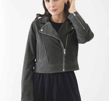 Real Suede Aria Biker Jacket | Smokey Olive