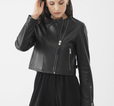Real Leather Bella Zip Through Jacket | Black