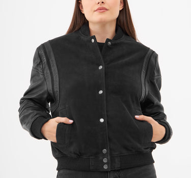 Real Suede and Leather Panelled Bomber Jacket