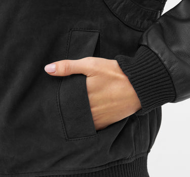 Real Suede and Leather Panelled Bomber Jacket