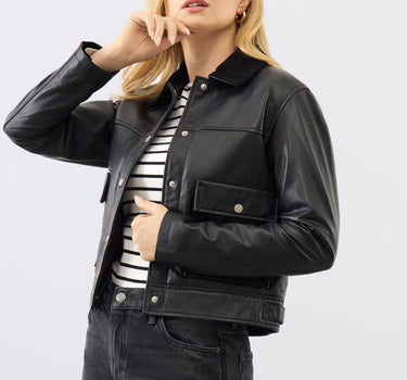 Caris Leather Trucker Jacket