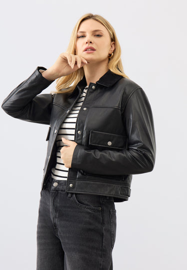 Caris Leather Trucker Jacket