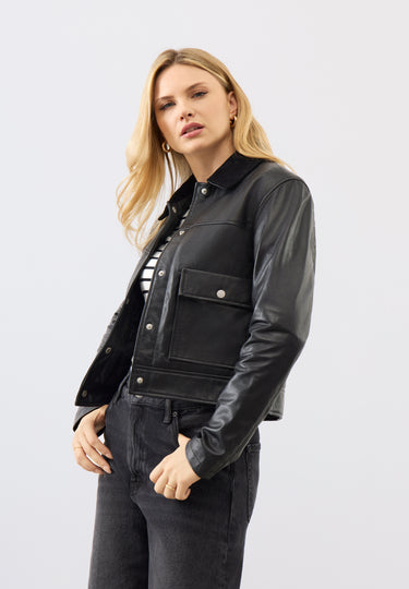 Caris Leather Trucker Jacket