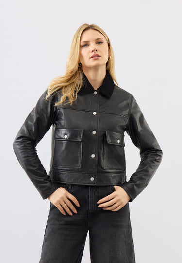 Caris Leather Trucker Jacket
