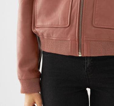 Real Leather Cropped Bomber Jacket
