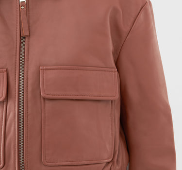 Real Leather Cropped Bomber Jacket