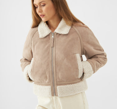 Real Suede Shearling Zip Worker Jacket