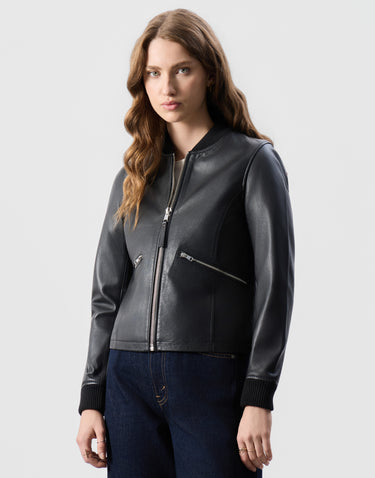 Real Leather Darcie Bomber Jacket