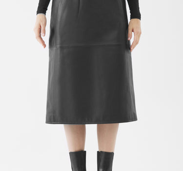 Real Leather Simone Elasticated Waist Midi Skirt | Black