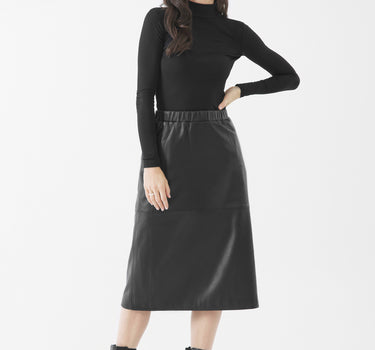 Real Leather Simone Elasticated Waist Midi Skirt | Black