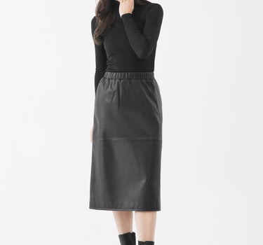 Real Leather Simone Elasticated Waist Midi Skirt | Black