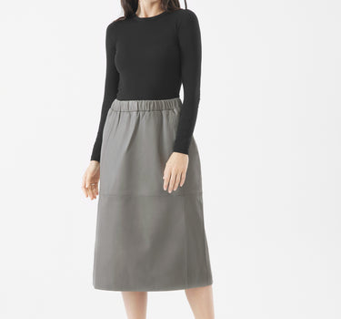 Real Leather Simone Elasticated Waist Midi | Desert Taupe