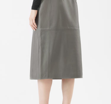 Real Leather Simone Elasticated Waist Midi | Desert Taupe