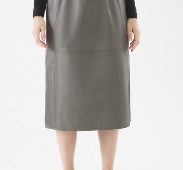 Real Leather Simone Elasticated Waist Midi | Desert Taupe