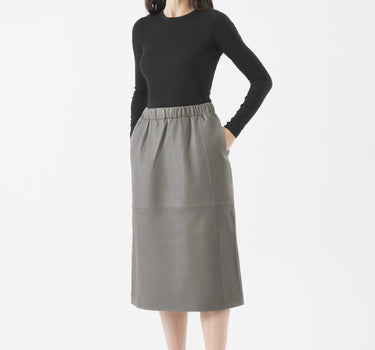 Real Leather Simone Elasticated Waist Midi | Desert Taupe